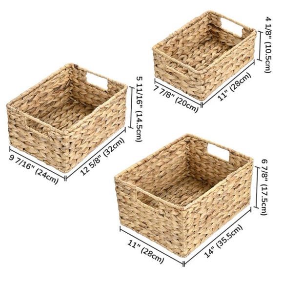 NWT. 3 Pack Large+Medium+Small Handwoven Baske Hyacinth Wicker Storage - Picture 2 of 3